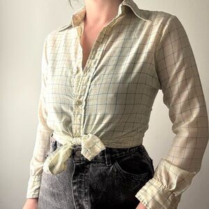 Vintage David Ferguson lightweight yellow & cream plaid checked button up shirt